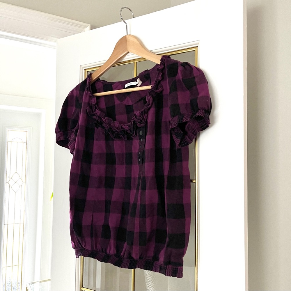 Crop Top Purple & Black Plaid with Puff Sleves